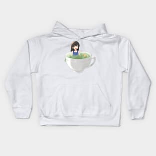 Cute Kawaii Anime Girl Is Bathing In Green Tea Cup Kids Hoodie